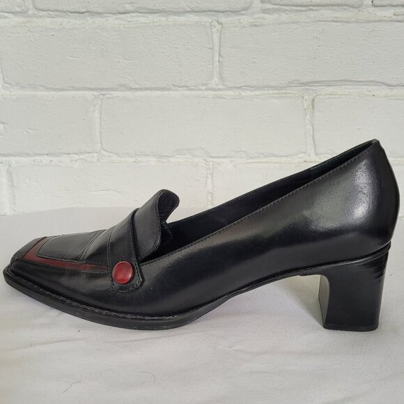 Vintage La Diva Black Square Toed Loafers with Burgundy Trim Size 7.5 B - Picture 10 of 10